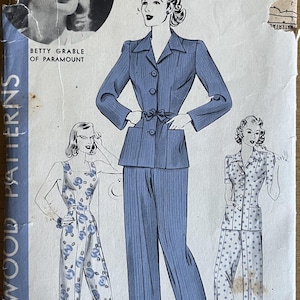 1940年代のソーイングパターン：オーバーオール、スラックス、ジャケット - バスト34インチ（86cm） - ハリウッド694