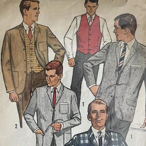 Vintage 1960s Sewing Pattern: Men&#39;s Jacket & Vest Waistcoat - Chest 40” (101.6cm) - Simplicity 5697