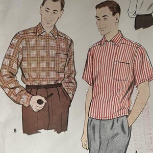 Vintage 1950s Sewing Pattern: Men&#39;s Sports Shirt - Chest 34&quot; - 36&quot; (86.3cm - 91.4cm) - McCall&#39;s 3087