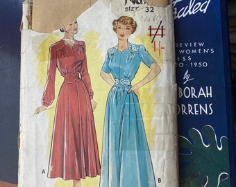 Vintage 1940s Sewing Pattern, Sweetheart Dress 'Easy to Make' - Bust 32" (81.3cm) Economy Design 195