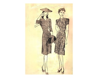 Vintage 1940s Sewing Pattern, Draped Dress - Bust: 30” (76cm)