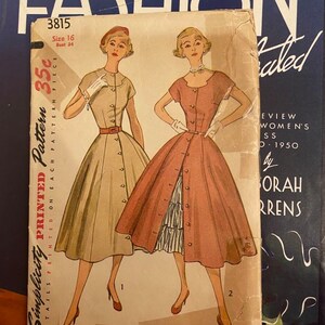 Vintage 1950s Sewing Pattern - One-piece Dress and Petticoat - Bust 34 ...