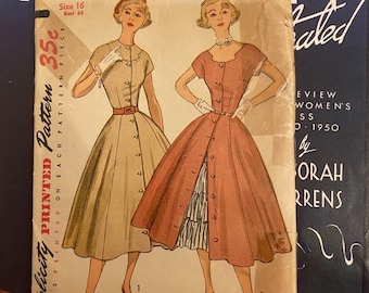 Vintage 1950s Sewing Pattern - One-Piece Dress and Petticoat - Bust 34" - Simplicity 3815