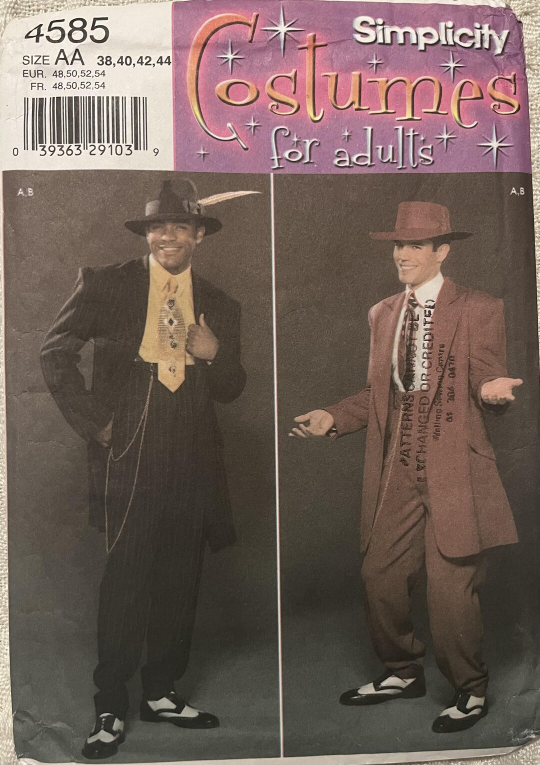 1990s Sewing Pattern: Men's Zoot Suit - Chest 38