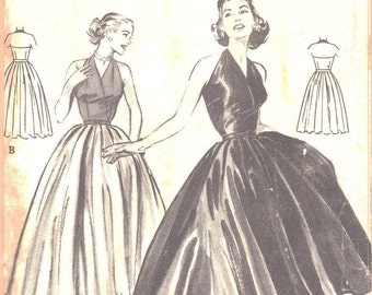 Vintage 1950s Sewing Pattern, One-piece Evening Gown Surplice Neckline - Bust: 32" (81cm)