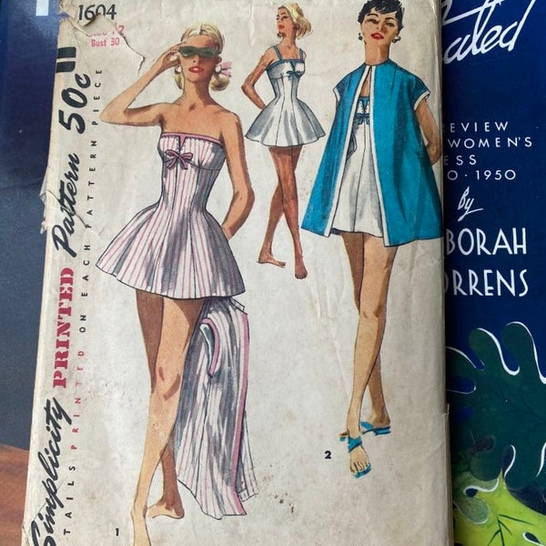 PDF - 50s Pattern, Skirted Bathing Suit Swim Suit Beach Coat - Multi-sizes - Download