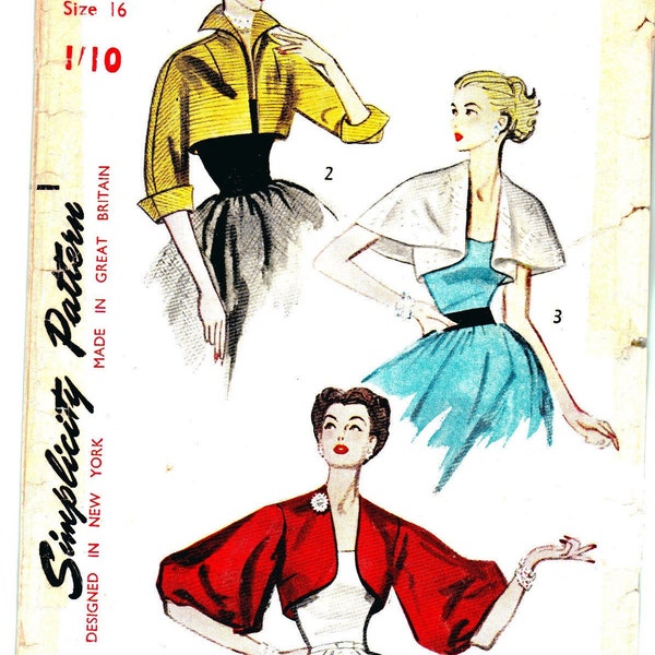 Vintage 1950s Sewing Pattern, Shorty Jackets - Bust: 34” (86.4cm)