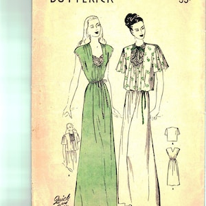 Puede incluir: Patrón de costura vintage para un camisón de mujer. El patrón es para un camisón largo y fluido con ribete de encaje. El patrón es de Butterick y es el número 4195. El patrón es para una talla de 107 cm de busto y cuesta 35 centavos.