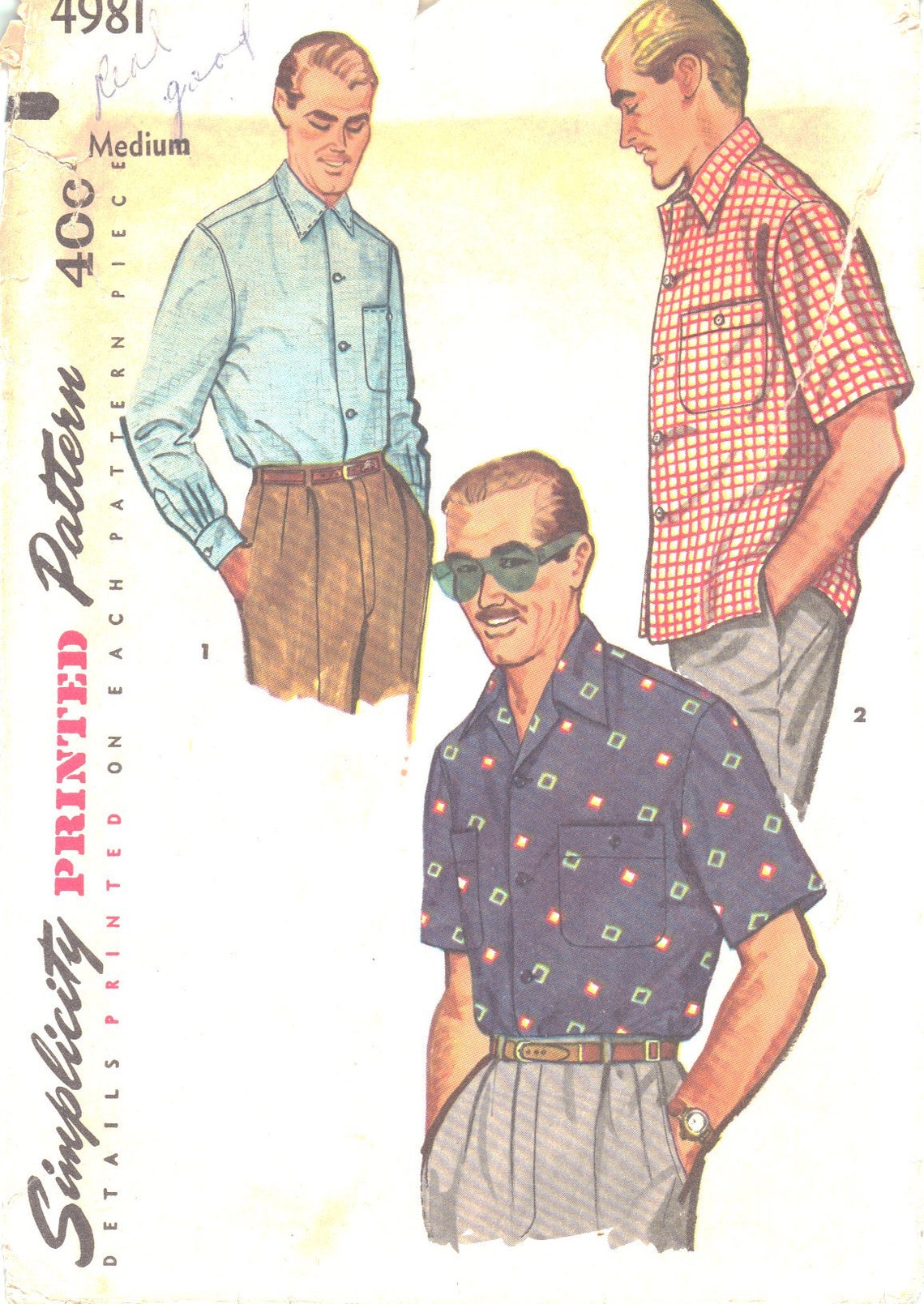 1950s Sewing Pattern, Sport Shirt - Chest: 38” – 40” (97cm-101cm) main image 1