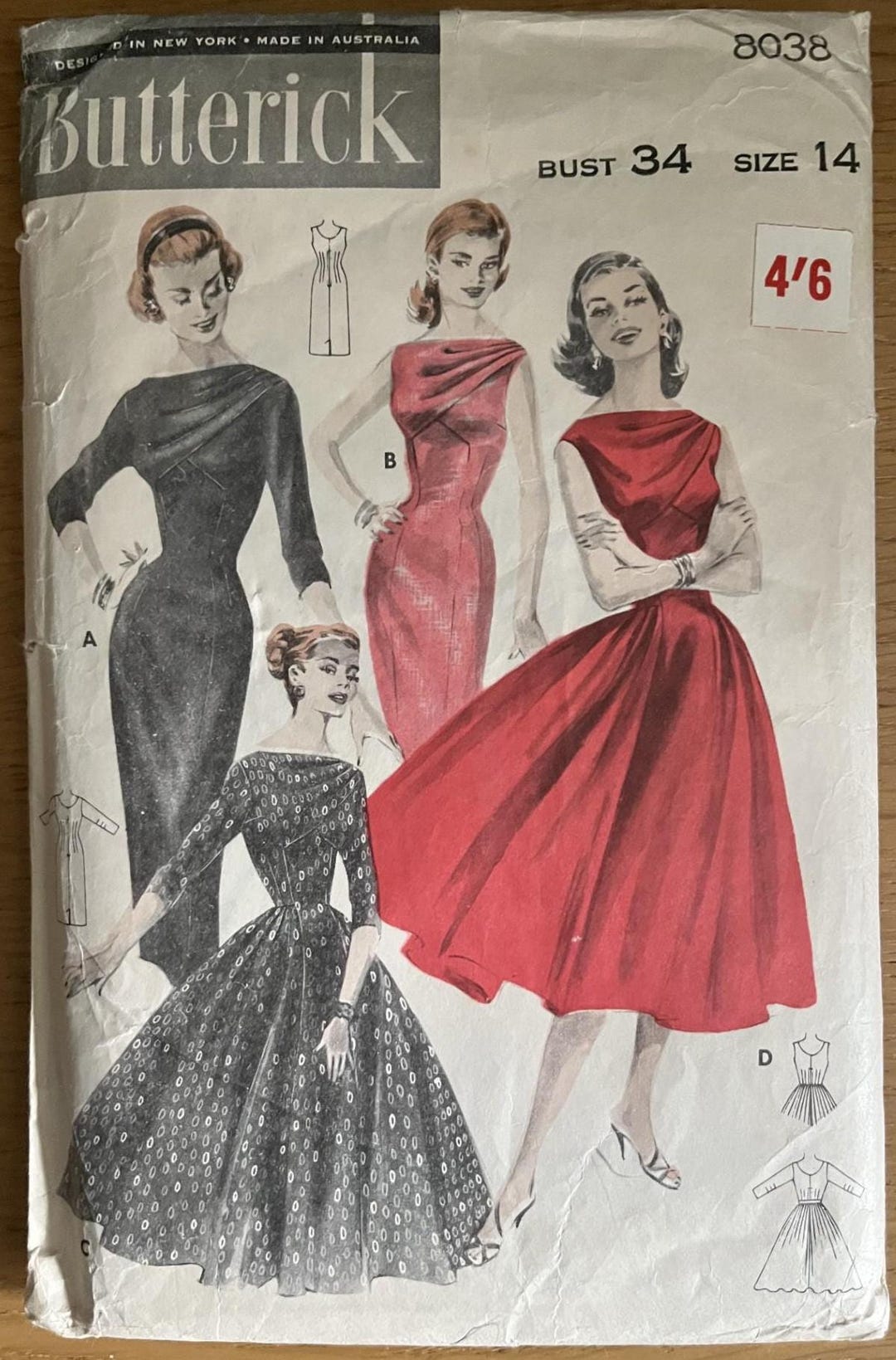 Vintage 1950s Sewing Pattern: Slim Dress & Full Skirted Dress - Bust 34 ...
