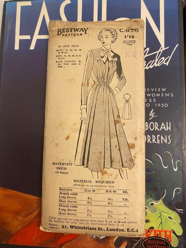 Vintage 1940's Sewing Pattern: Misses' Maternity Dress Bust 40 102cm Bestway C.676 image 1