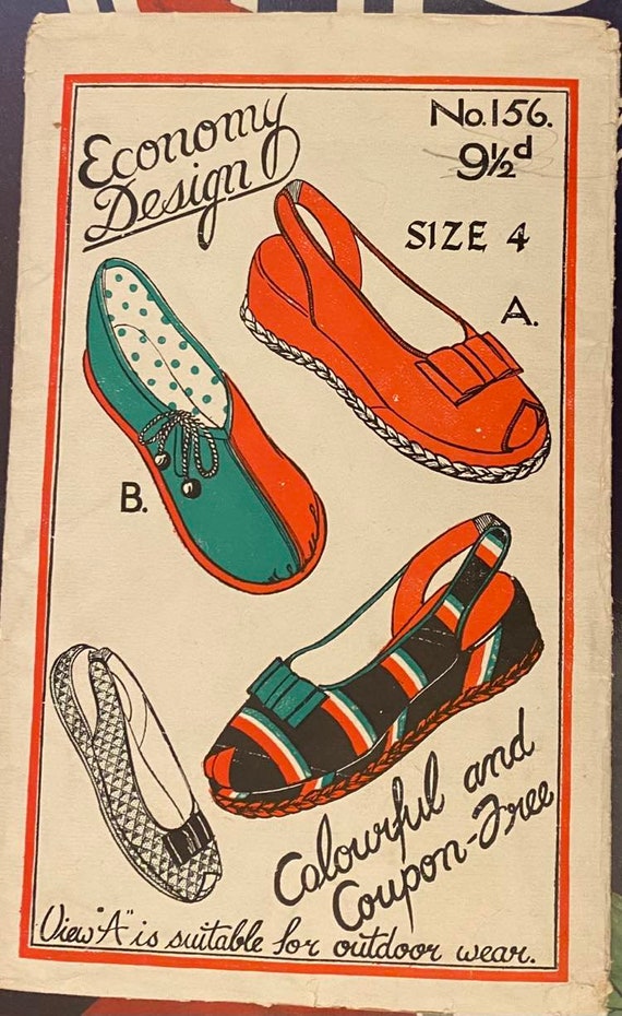 Vintage 1940's Economy Design Sewing Pattern Slippers Shoes Size