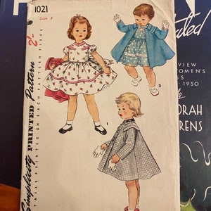 Vintage 1950s Sewing Pattern, Toddler Dress and Coat - Size 3 - Simplicity 1021