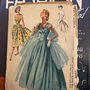 Vintage 1950s Sewing Pattern: Misses Evening Dress in two lengths and stole Bust 34&quot; - McCall&#39;s 3399