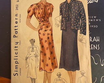 Vintage 1930s Sewing Pattern, Maternity Dress and Jacket - Bust: 34” (86cm) - Simplicity 2452