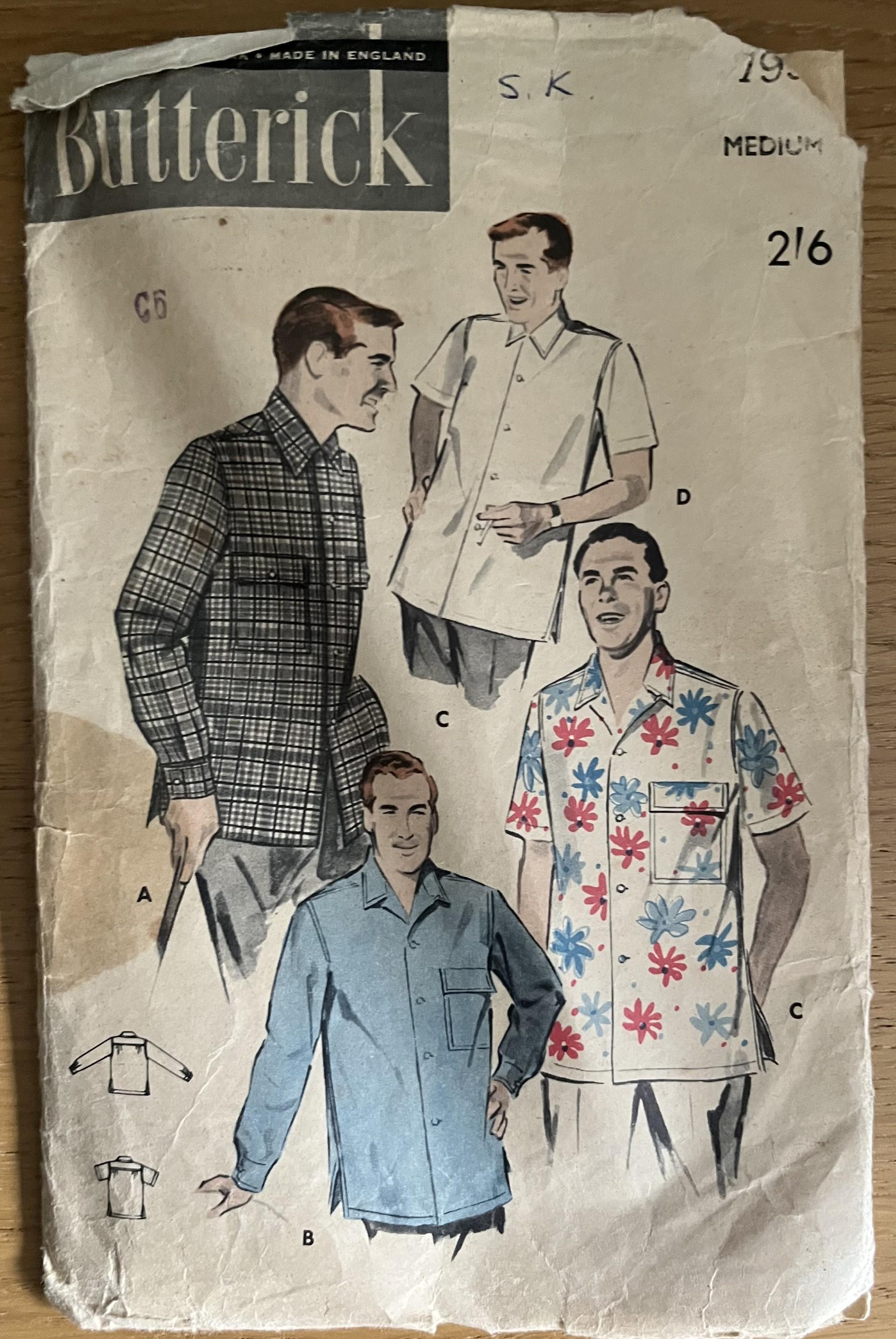 1950年代ヴィンテージ裁縫パターン：メンズカジュアルスポーツシャツ