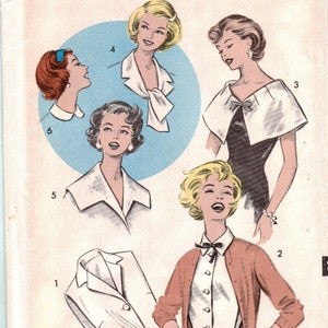 May include: A vintage sewing pattern for a women's blouse and cardigan. The pattern is from Advance, pattern number 9045, and is for a medium size. The pattern includes instructions for making a blouse with a collar and a cardigan with a bow tie.