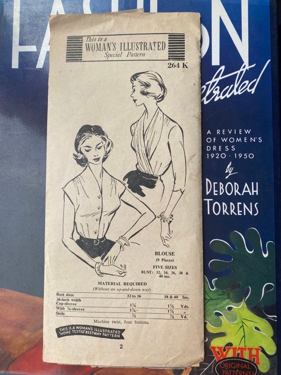 1950's Sewing Pattern: Women's Blouse Tops with Stole  - Bust 38” (97cm) main image 1