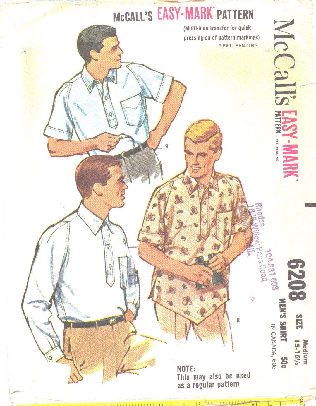 Vintage 1960s Sewing Pattern, Mens Shirt Chest: 38 40 97cm-102cm - Etsy