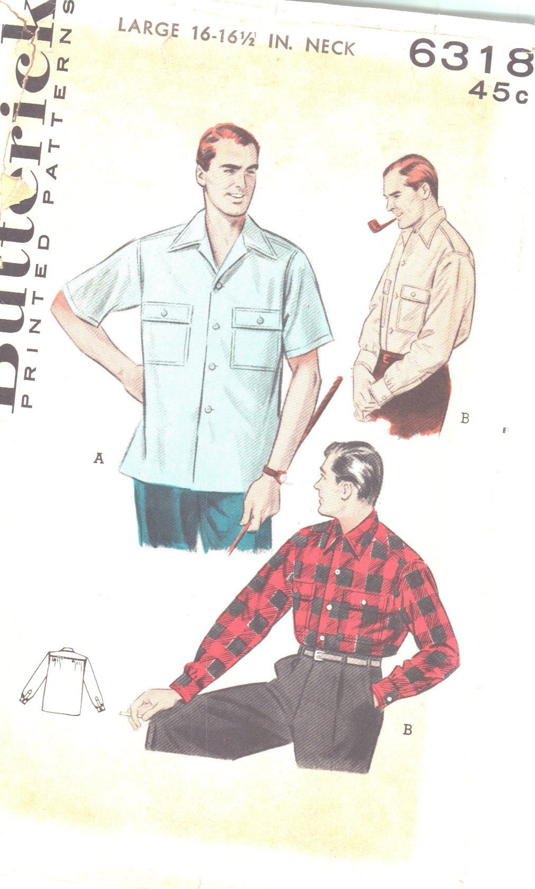 Vintage 1960s Pattern – Men's Cat Shirt - Dance Shirt - Chest 36