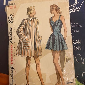 Vintage 1940&#39;s Sewing Pattern: One-Piece Bathing Suit and Beach Coat Multi-Sizes You Pick - Simplicity 2441