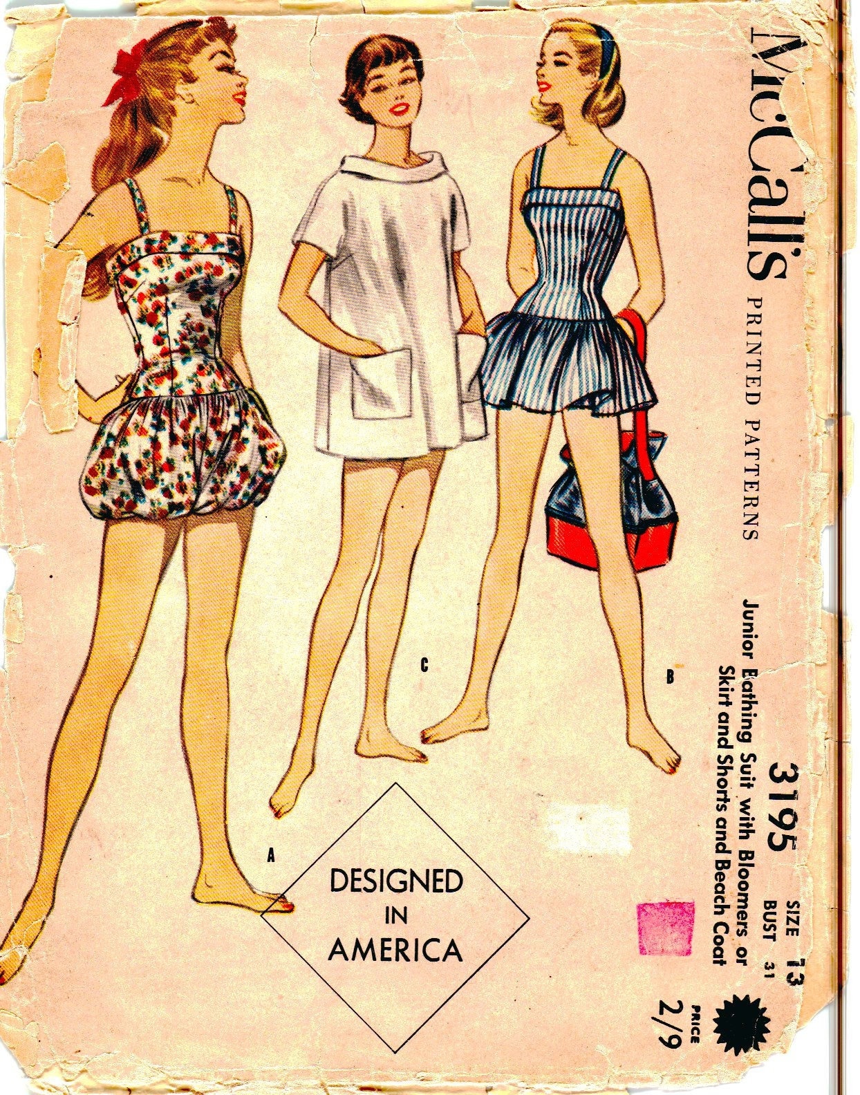 Vintage 1950s Junior Bathing Suit With Bloomers, Skirt, Shorts