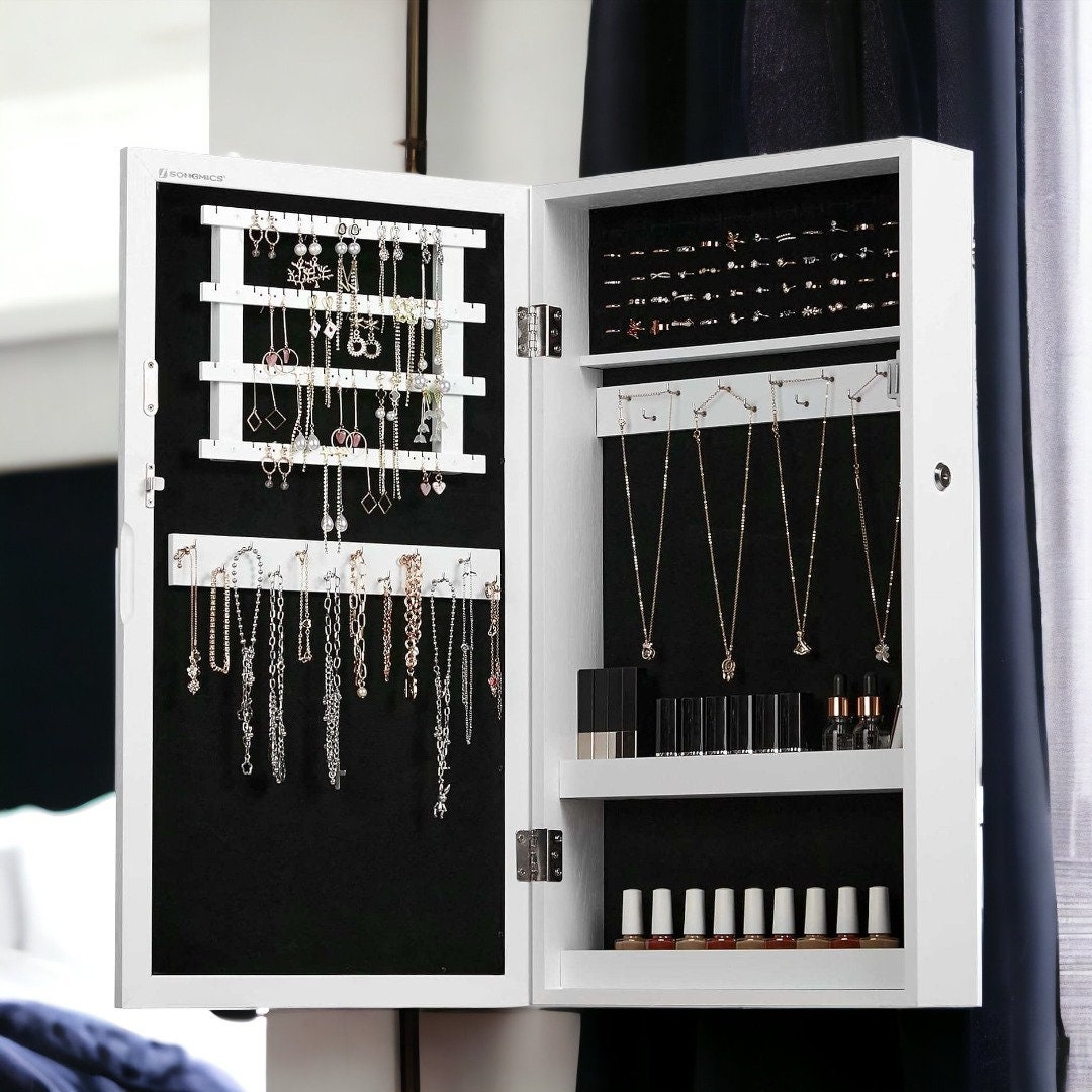 Wallmounted White Jewelry Armoire With Mirror Etsy