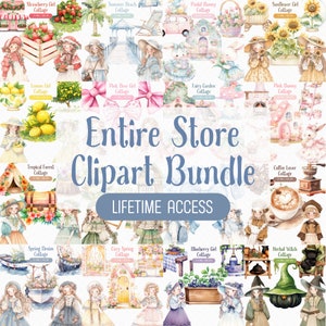 ENTIRE STORE - Lifetime Access, Watercolor Clipart Bundle, All Past and Future Designs, PNG Graphic, Unlimited Download