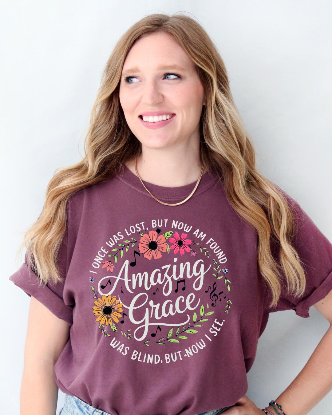 Wild Flower Amazing Grace Lyrics, Personalized Gift for Her, Floral T-Shirt, Nature Lover Gift, Gardening Tee, Funny Womens Shirt Music Love