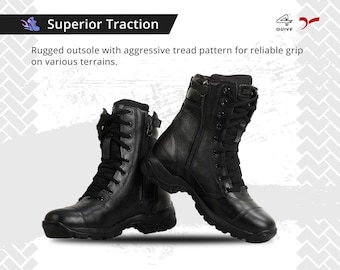 QUIVE Leather Combat Boots: Mid-Calf Tactical Work Boots
