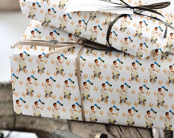 Papel de regalo Lando Norris Podium: Papel de regalo navideño vintage de Papá Noel