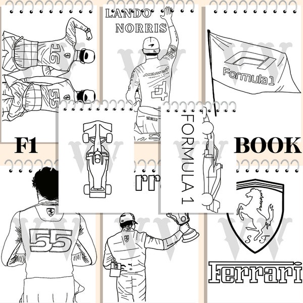 Libro para colorear de Fórmula 1 digital: actividad creativa de deportes de motor para fanáticos de las carreras, perfecto para relajarse y descargar arte personalizado de F1