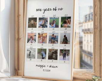 One Year Anniversary Polaroid Collage Template, Printable Dating Anniversary Present, Digital Custom Polaroid Anniversary Collage Template