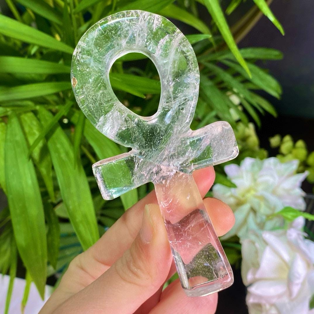 天然水晶彫刻アンク、クルクス・アンサタ、水晶のお守り、研磨された