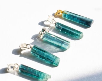 Natural Raw Blue Tourmaline Pendant, S925 Sterling Silver Crystal Necklace, Raw Gemstone Healing Jewelry, Unique Birthday Gift For Her