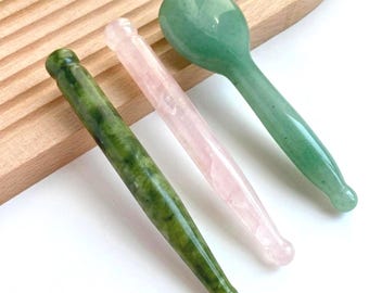 Natural Crystal Acupressure Stick, Jade Massage Spoon, Hand Carved Jade Gua Sha Massage Tool, Facial & Body Spa Relax Self Care Gift