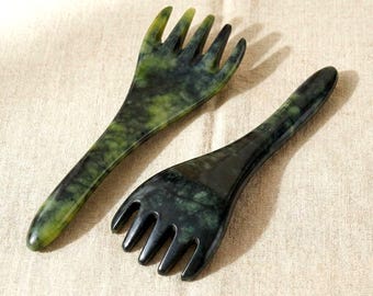 Peine masajeador de cuero cabelludo de jade Xiuyu natural, masajeador de cabeza de 5 garras, herramienta capilar de cristal, regalo relajante para aliviar el estrés para ella.