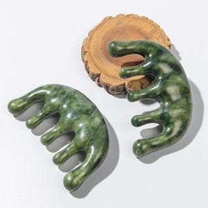 Natural Jade Comb and Massager, Portable Head Scalp Massage Tool for Relaxation & Meridian Therapy, Green Phoenix Stone Gua Sha Scraper