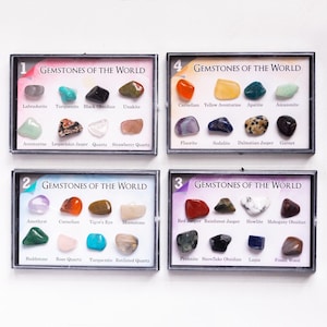 Caixa de cristal bruto misto natural com 8 peças, presente de cristal bruto para mulheres, caixa de cristal bruto para presente, coleção de minerais de rocha, geologia e ciência