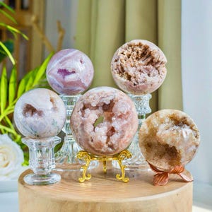Rare Pink Amethyst Geode Sphere,Druzy Pink Amethyst,Polished Brazilian Sphere,Reiki Healing,Mineral Specimen Collection,Crystal Home Decor