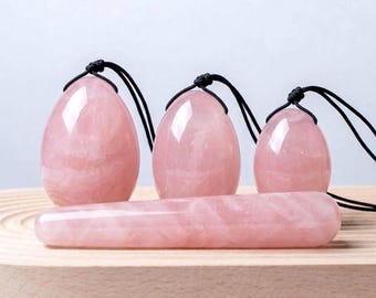 Conjunto de 4 Ovos de Cristal Natural, Quartzo Rosa, Jade e Obsidiana, para Meditação e Relaxamento, Presente de Autocuidado para Mulheres, com Texto Personalizado Gravado