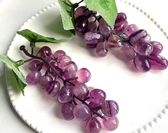 Fluorite Grape Cluster Carving, Natural Purple Green Crystal Sculpture, Hand Carved Gemstone Decor, Luxury Fluorite Art Gift, Home Display