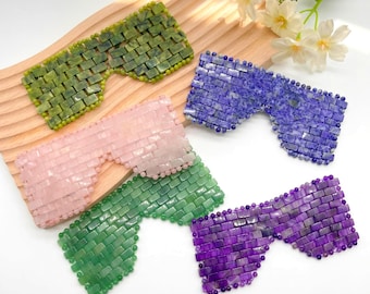 Natural Crystal Eye Mask for Relaxation, Gemstone Sleep Mask, Rose Quartz, Amethyst, Aventurine Eye Cover, Cooling Self Care Spa Gift