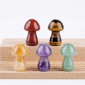 1.4" Natural Crystal Mushroom Carving, Gemstone Mushrooms, Pocket Stone Lucky Token, Cottagecore Aesthetic Plant Decor, Wedding Favor Gift