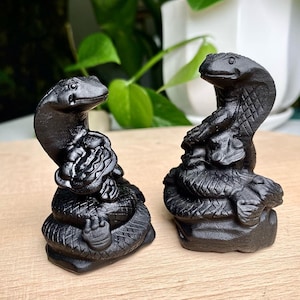 Natural Black Obsidian Snake Carving, Crystal Cobra, Obsidian Snake Statue, Animal Sculpture, Birthday Gift, Christmas Home Decor