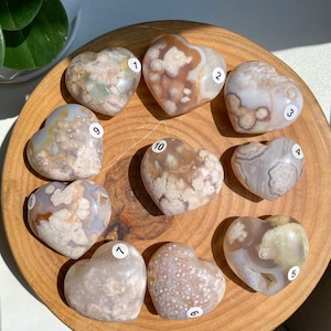 Natural Flower Agate Heart, Pocket Stone,Reiki Healing Heart,Crystal Heart Gift,Gemstone Heart Gift,Quartz Palms Stone Heart Shape