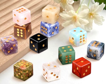 Natural Gemstone Dice, Crystal D6 Dice Set for Tabletop Games, Unique Stone Dice for RPG, Board Game Accessories, Handmade Gamer Gift