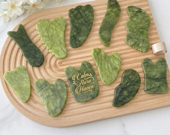 Personalized Engraved Natural Green Jade Stone Gua Sha Board, Facial Body Massage Tool, Skincare Spa Relaxation Gift for Her