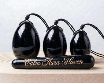 Natural Crystal Egg Set 4pcs, Rose Quartz Jade Obsidian Stone Eggs, Meditation Relaxation, Self Care Gift for Women, Custom Engraved Text