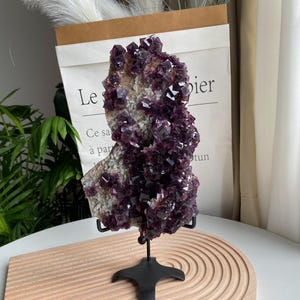 Rare AnHui Phantom Fluorite Cluster,Purple Cubic Fluorite Cluster on Quartz,Mineral Specimen,Home Decor,Reiki Healing,Crystal Gift